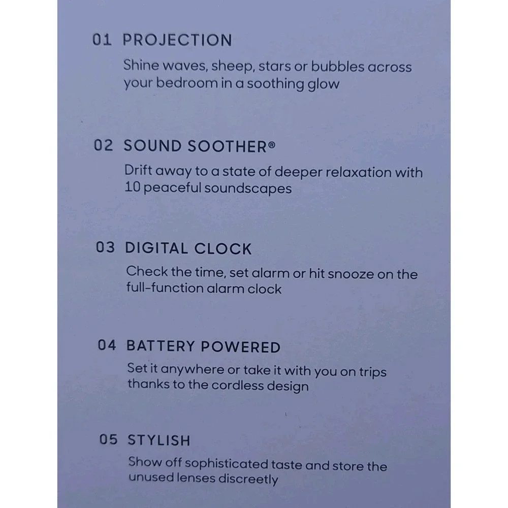 Sharper Image Projection Alarm‎ Clock Soothing Sounds And Relaxing Visuals NIB